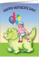 Mother’s Day, Dinosaur, boy, balloons card