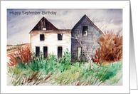 Birthday, September, old house watercolor card