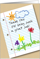 Thank You, to Substitue Teacher, child-like drawing card