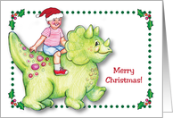 Christmas, Dinosaur & Boy Theme, Holly card