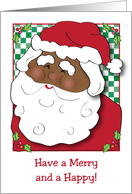 Merry Christmas, African American Santa, Holly card