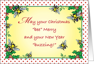 Christmas Bee Merry, bees, holly, blank card