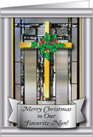 Christmas for Nun, gold cross, stained glass card
