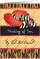 Thinking of You, Red Hat Friend, tiger, zebra prints card