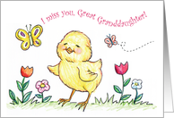 Missing You, to Great Granddaughter, chick, butterflies card