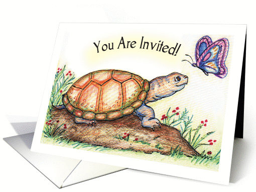 Birthday Party Invitation, Turtle Theme, butterfly card (970755)