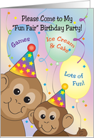 Invitation to Fun Fair Birthday Party, monkeys card