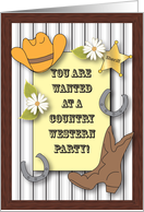 Invitation to Country Western Party, cowboy hat, boot card