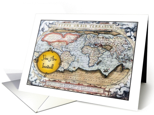 Around the World Party Invitation, vintage map card (982331)