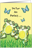 Anniversary, Grandson & Wife, frogs, butterflies card