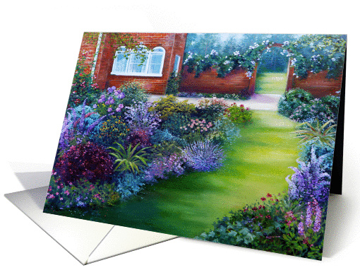 Sun Room Overlooking Beautiful Garden, Painting card (913564)