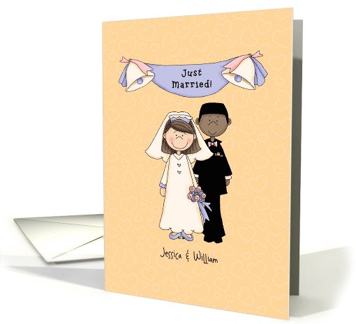 Just married, caucasian bride/African-American groom card (1099484)