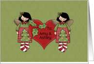 Merry Christmas Twin Girls personalized with names card