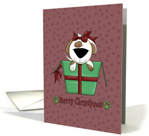 Merry Christpaws Dog with bow in giftbox card (698011)