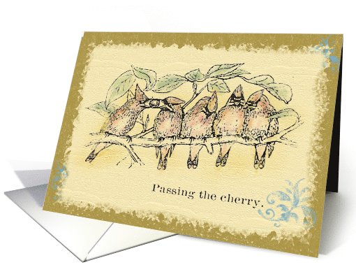 Passing the Cherry Cardinals on a branch blank note card (466985)
