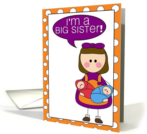 i'm a big sister - baby twins boy/girl announcement card (607808)