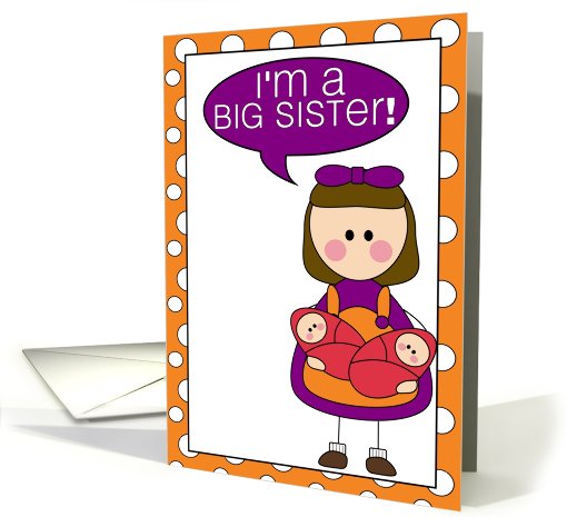 i'm a big sister - baby girl twins announcement card (607810)