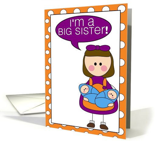 i'm a big sister - baby boy twins announcement card (607821)