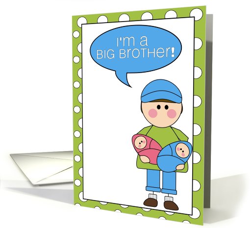 i'm a big brother - baby boy/girl twins announcement card (607829)