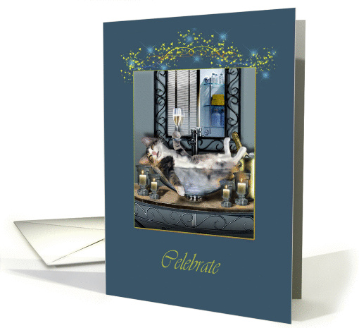 Party celebration, cat drinking Champagne card (469542)