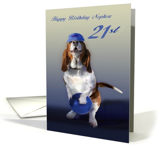 Twenty-first birthday, nephew, bowling hound card (481869)