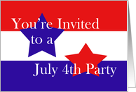 Red, White and Blue, July 4th Party card