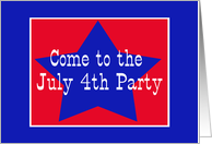 Red, White and Blue Star, July 4th Party card