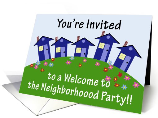 Houses on a Hill, Welcome to the Neighborhood Party Invitation card