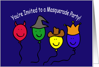 Masquerade Party Invitation, Cartoon Balloon People card