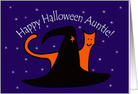 Witches Hat and Orange Cat Happy Halloween Auntie card