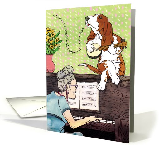 Howling Basset Hound : Happy Birthday Spanish card (477684)