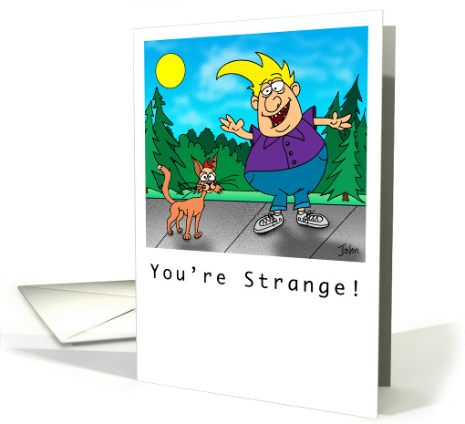 Cartoon Man and Cat, Don't be a Stranger card (854453)