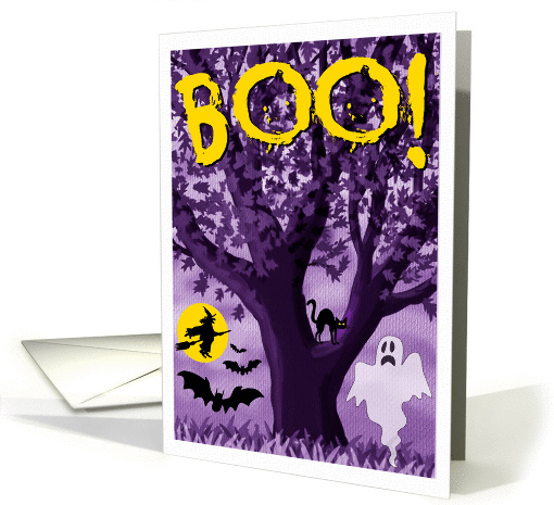 Spooky Full Moon and Tree Halloween landscape card (859124)