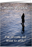 Happy birthday girl standing in a lake card
