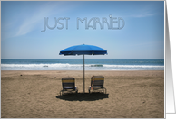 Just Married Beach Chairs Wedding Announcement card