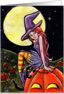 halloween witch pumpkin black cat card