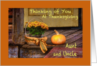Thinking of Aunt and Uncle at Thanksgiving, Basket of Mums, Pumpkin card