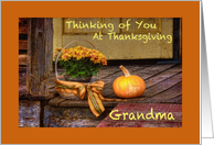 Thinking of Grandma at Thanksgiving, Basket of Mums, Pumpkin, Porch card