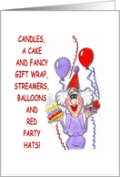 Birthday, red hat party hats card