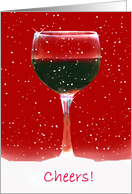 Glass of Red Wine in Snow Happy New Year Cheers! card