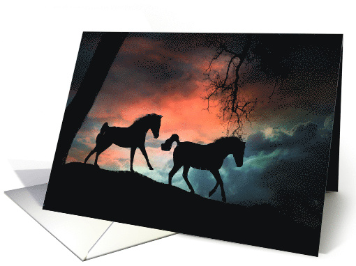 Pretty and Fun Horse Happy Birthday, Two Horses Southwestern Sky card