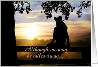 Thinking of you cowgirl in sunset Customizable card