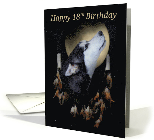 18th Birthday Dream-catcher and full moon with Siberian Husky card