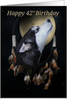42nd Birthday Dream-catcher and full moon with Siberian Husky card