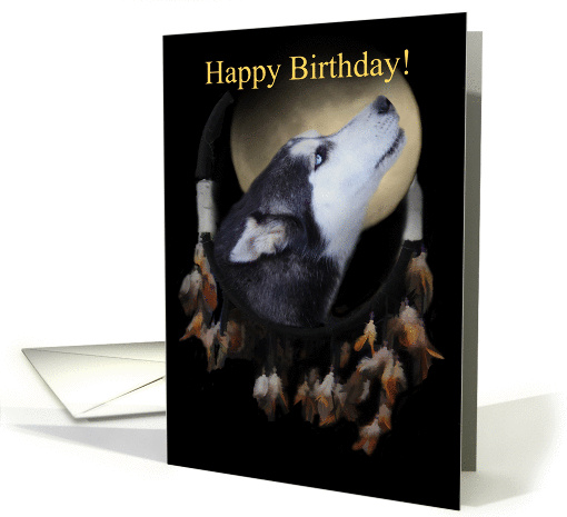 Birthday Dream-catcher and full moon with Siberian Husky card