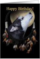 Birthday Dream-catcher and full moon with Siberian Husky card