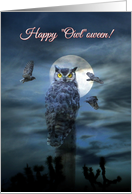 Owl and Moon Halloween Greetings card