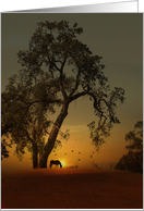 Horse and Oak Tree Sunrise Thank you card