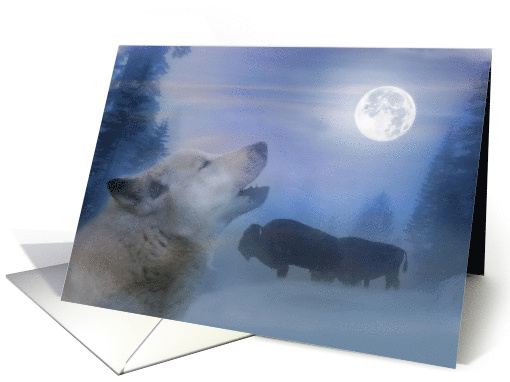 Season's Greetings Wolf and Bison Wilderness Wildlife Holiday card