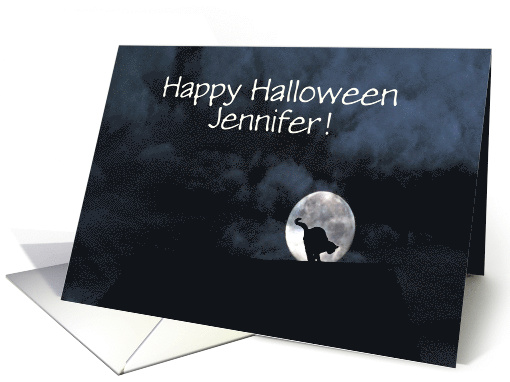 Happy Halloween Black Cat and Full Moon Customize Any Name card